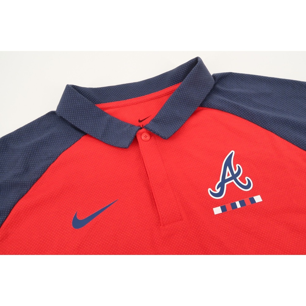 Atlanta Braves Nike Polo Shirt Mens Large Dri Fit Navy Red Short‎ Sleeve